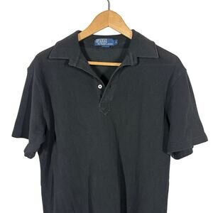 Vintage Polo Ralph Lauren Mesh Knit Polo Shirt Top Short Sleeve Black - M